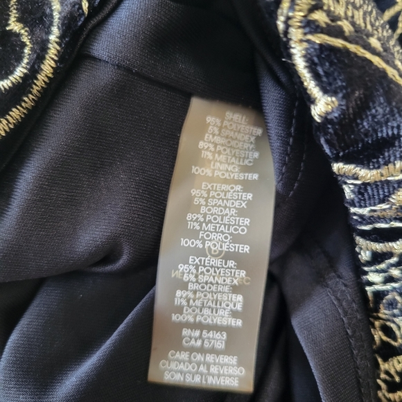 Calvin Klein Black Velvet and Gold Paisley Embroidered Dress Gold Zip 8 NWT - Picture 12 of 16